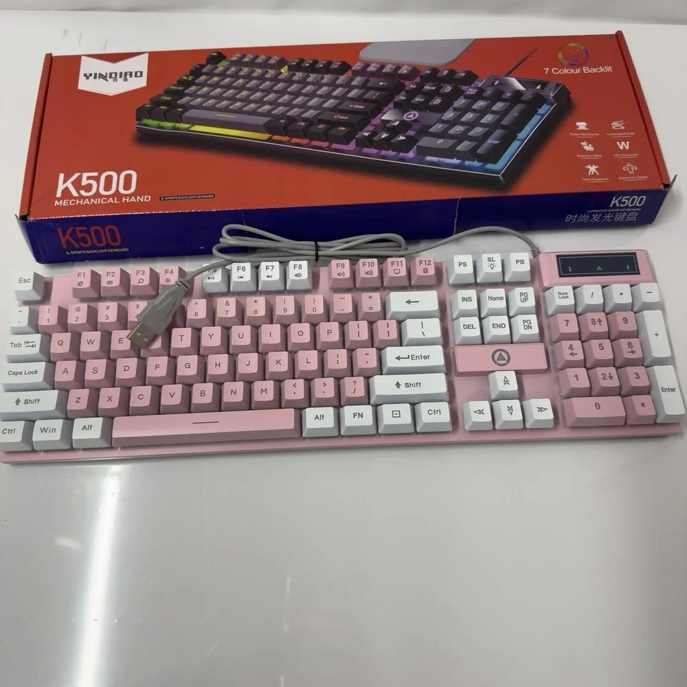 YINDIAO K500 Wired USB E-Sport 7 Colour Backlight Gaming Keyboard